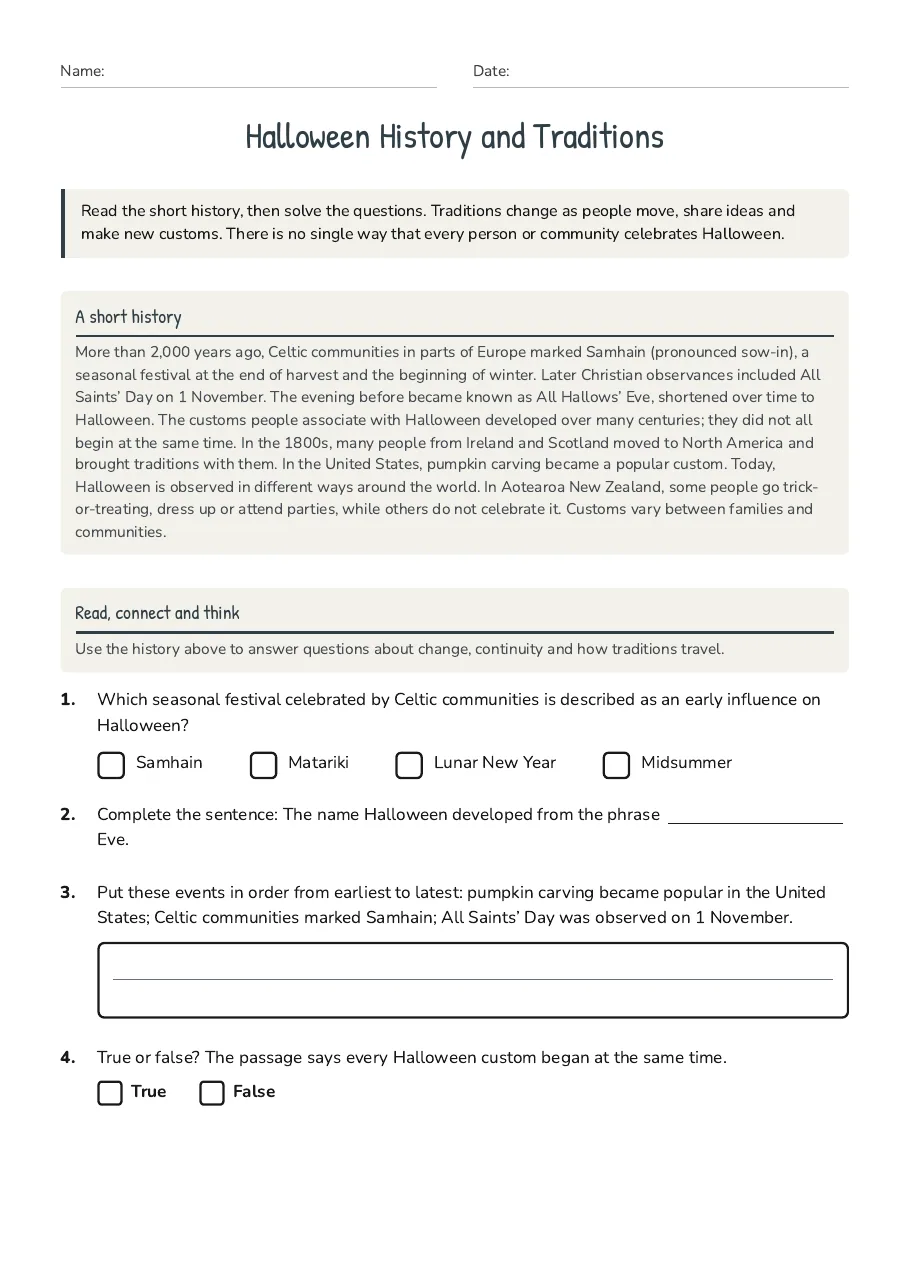 Halloween History and Traditions, page 1 of 3: A short history, Read, connect and think