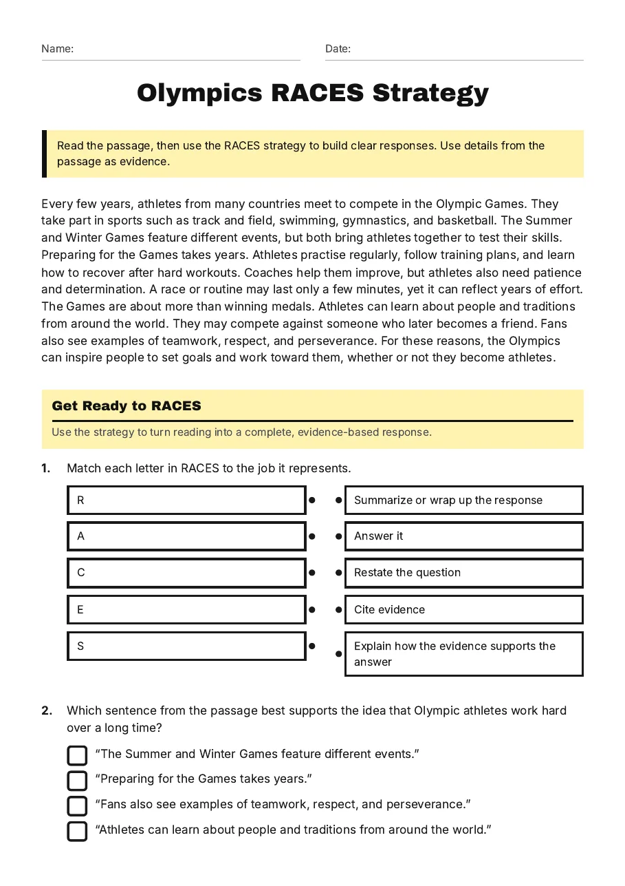 Olympics RACES Strategy, page 1 of 3: Get Ready to RACES