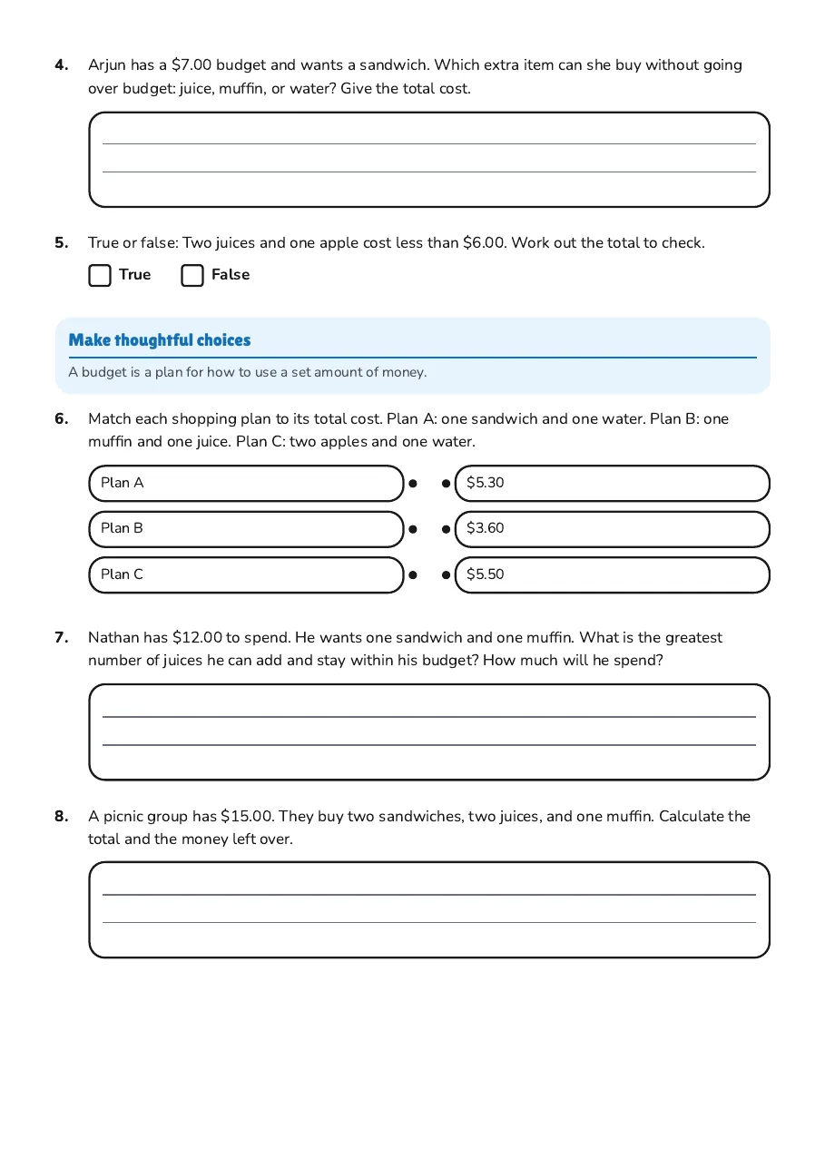 Money Budgeting Challenge, page 2 of 3: Make thoughtful choices