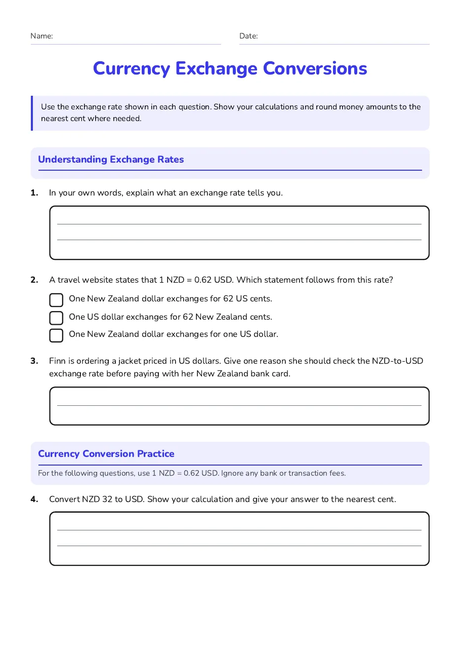 Currency Exchange Conversions, page 1 of 3: Understanding Exchange Rates, Currency Conversion Practice