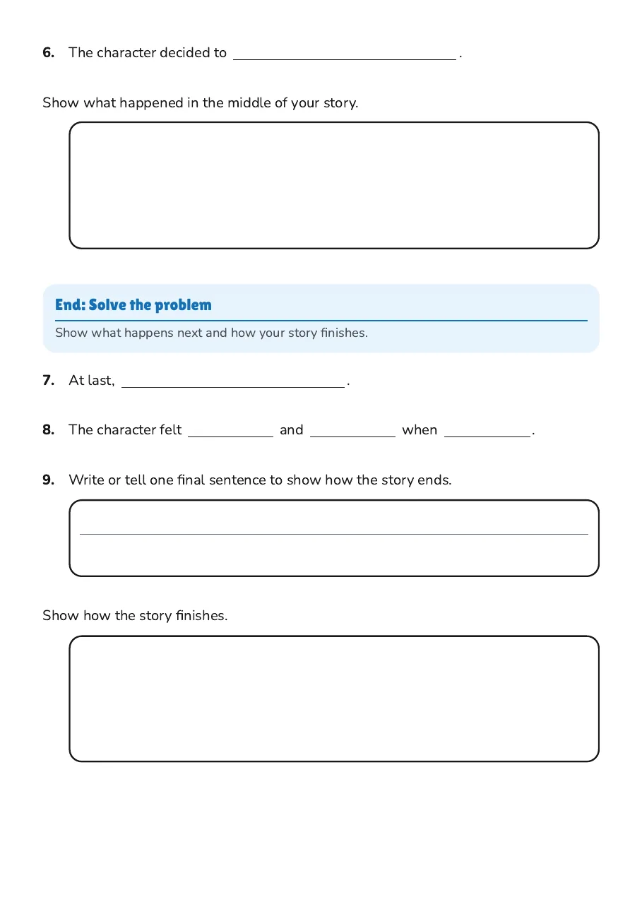 AAC Story Writing Templates, page 2 of 3: End: Solve the problem