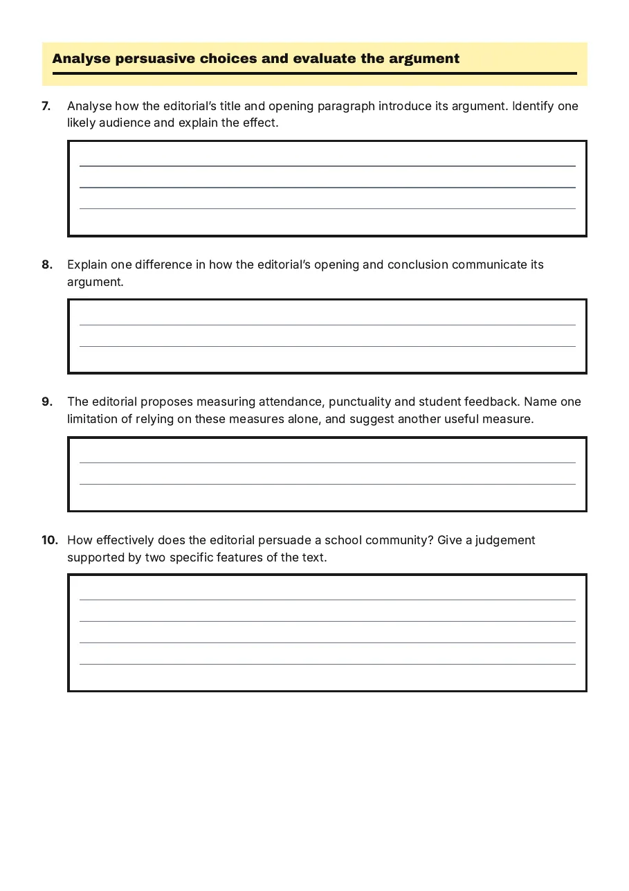 Persuasive Text Genre Analysis, page 3 of 3: Analyse persuasive choices and evaluate the argument