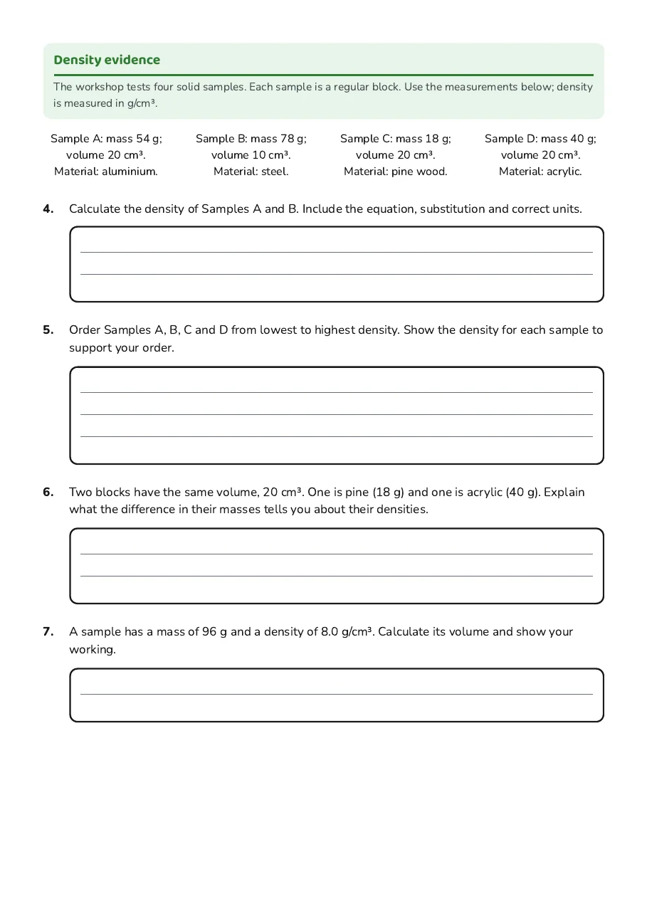 Properties of Solids, page 2 of 3: Density evidence