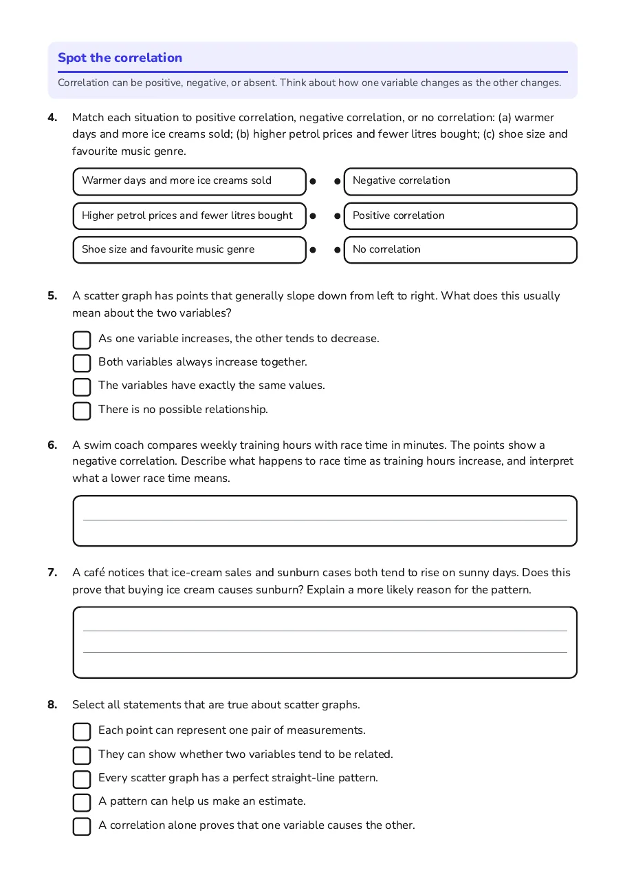 Scatter Graphs, page 2 of 3: Spot the correlation