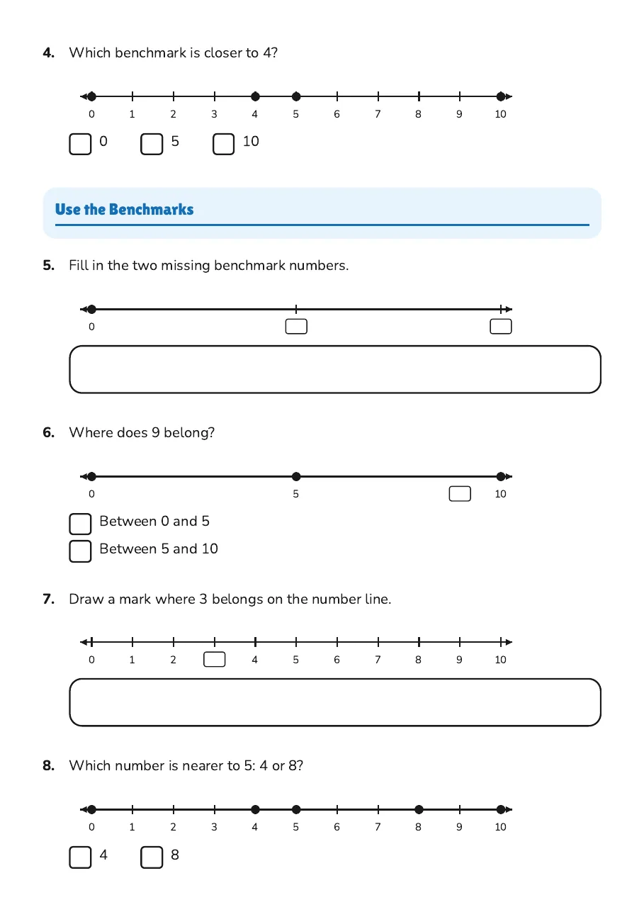 Number Lines and Benchmarks, page 2 of 3: Use the Benchmarks