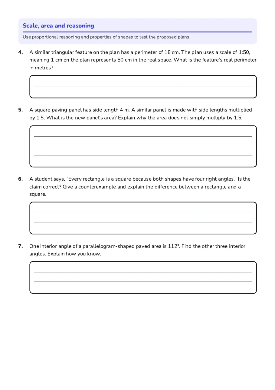 Geometry Critical Thinking Workshop, page 2 of 3: Scale, area and reasoning