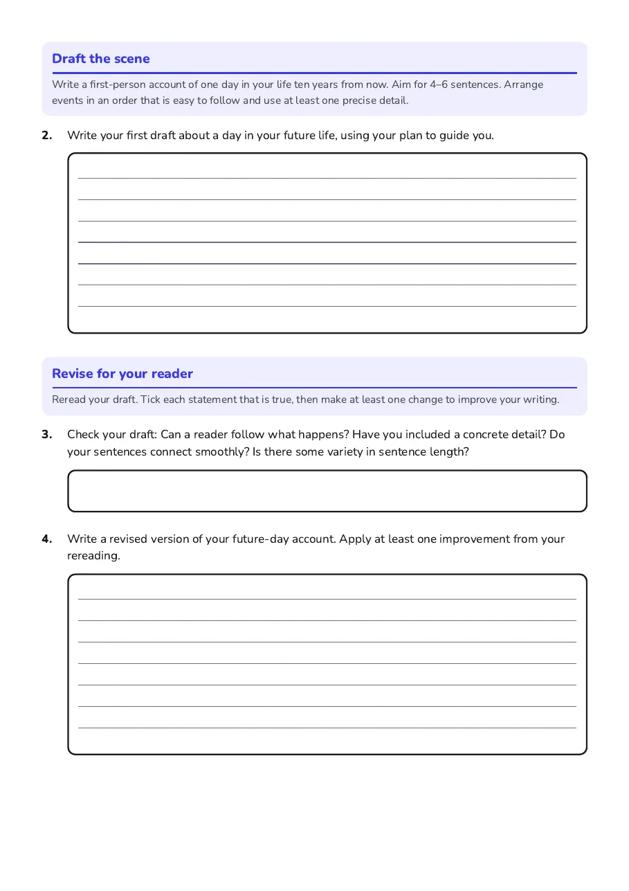 Future Life Writing Journey, page 2 of 3: Draft the scene, Revise for your reader