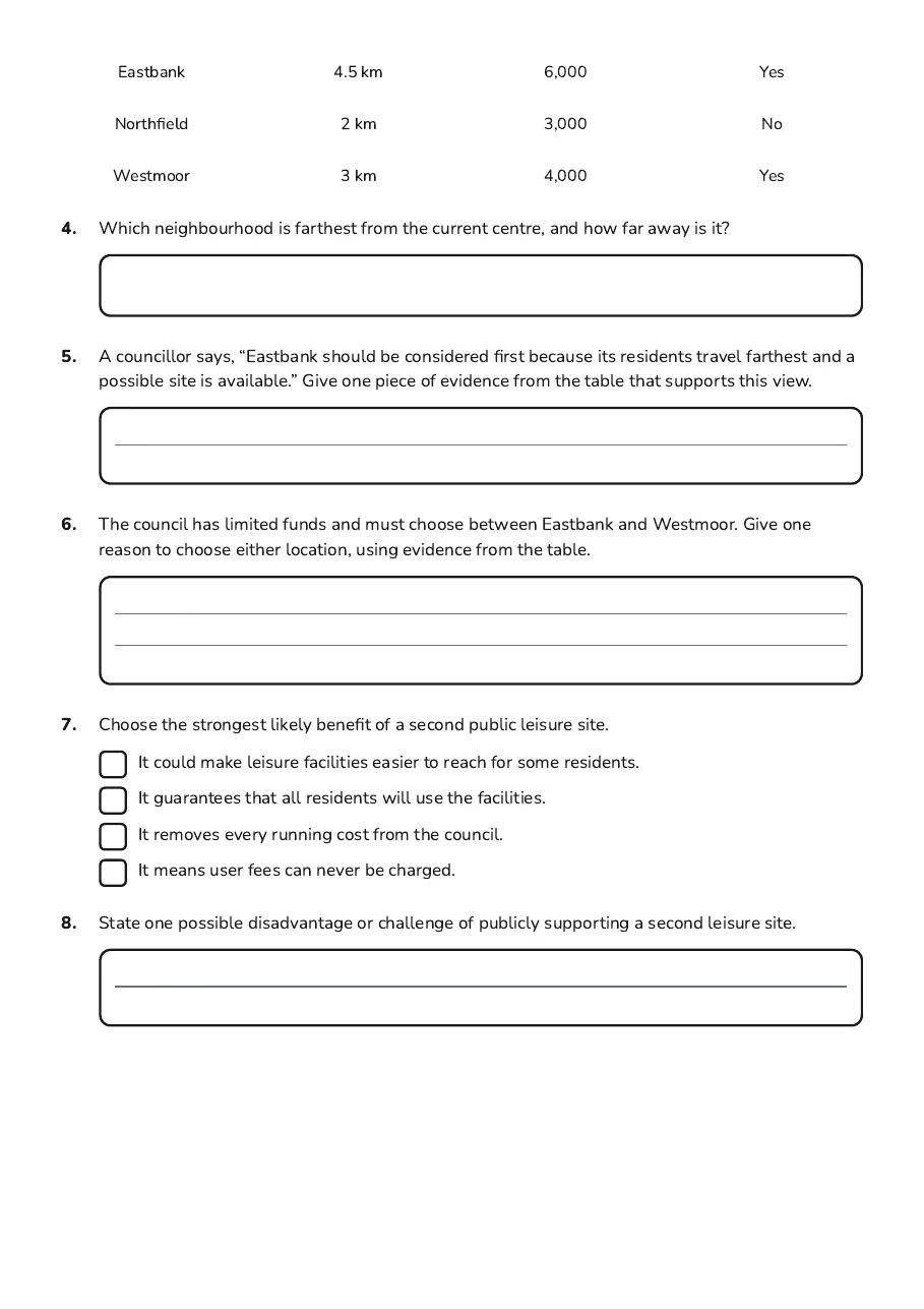 Leisure Centre Public Provision, page 2 of 3: Eastbank 4.5 km 6,000 Yes