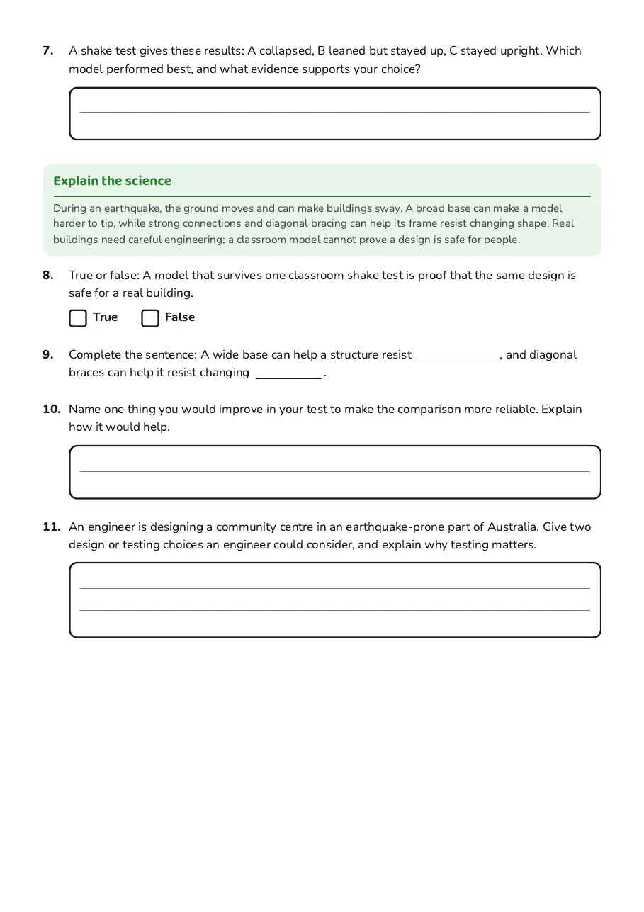 Earthquake-Proof Structure Investigation, page 3 of 3: Explain the science