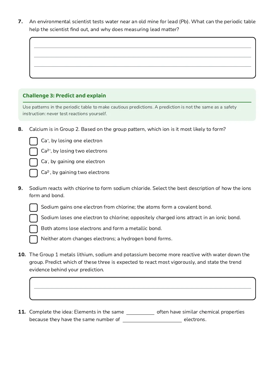 Periodic Table Applications, page 3 of 4: Challenge 3: Predict and explain