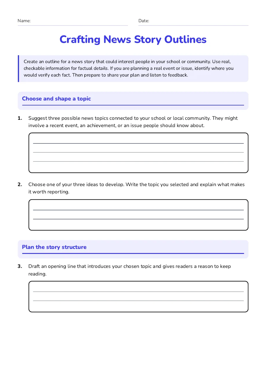 Crafting News Story Outlines, page 1 of 4: Choose and shape a topic, Plan the story structure