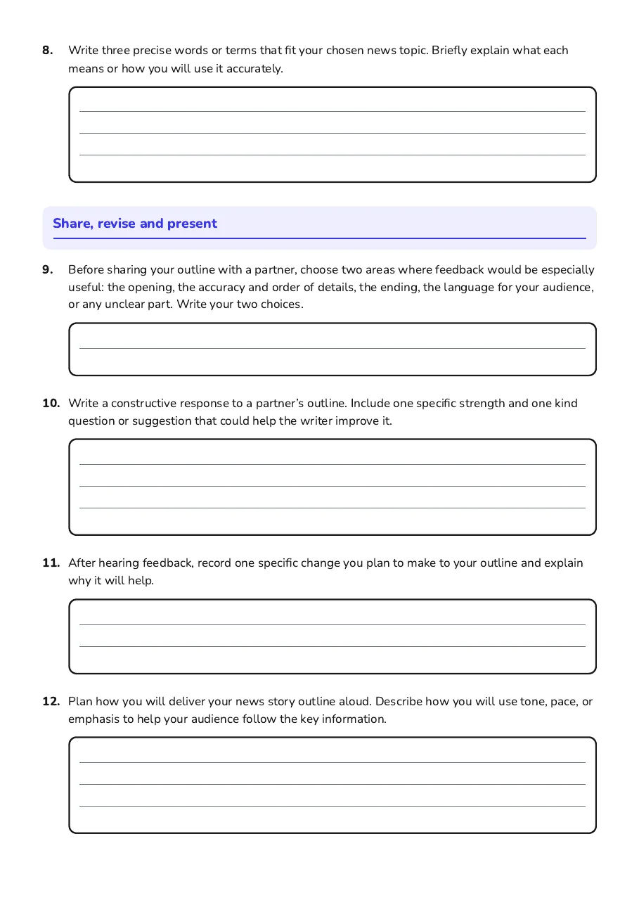Crafting News Story Outlines, page 3 of 4: Share, revise and present