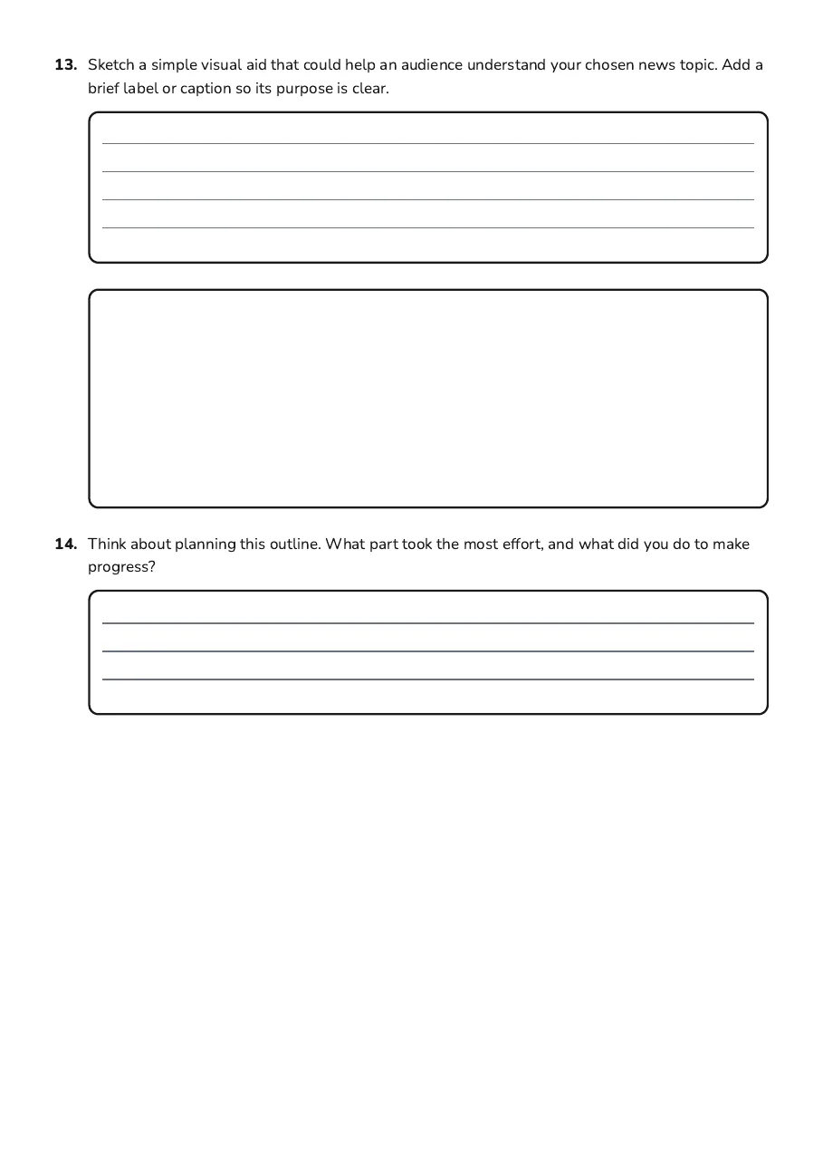 Crafting News Story Outlines, page 4 of 4: 13. Sketch a simple visual aid that could help an audience understand your chosen news…