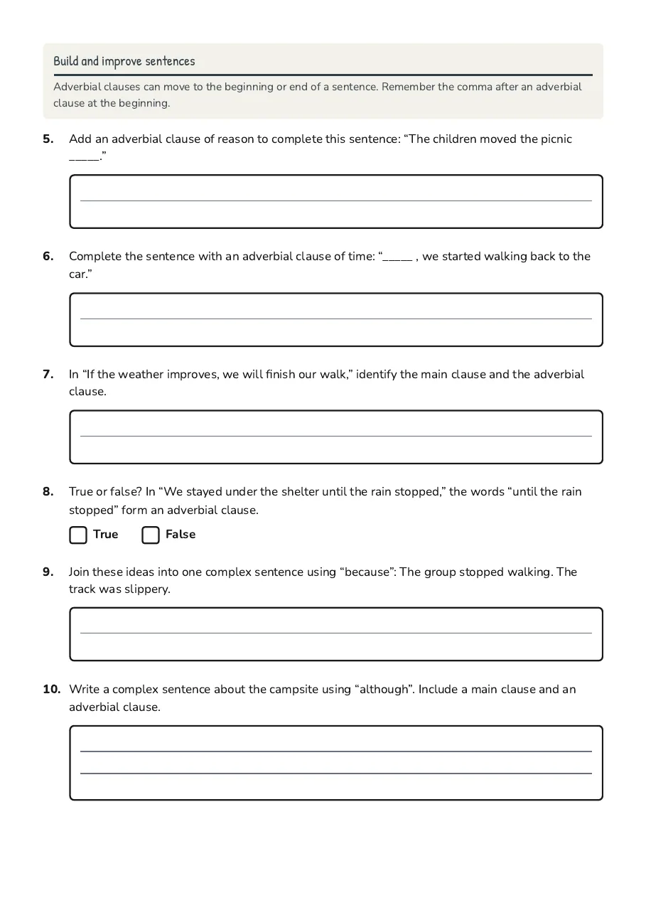 Clauses and Adverbial Clauses, page 2 of 3: Build and improve sentences
