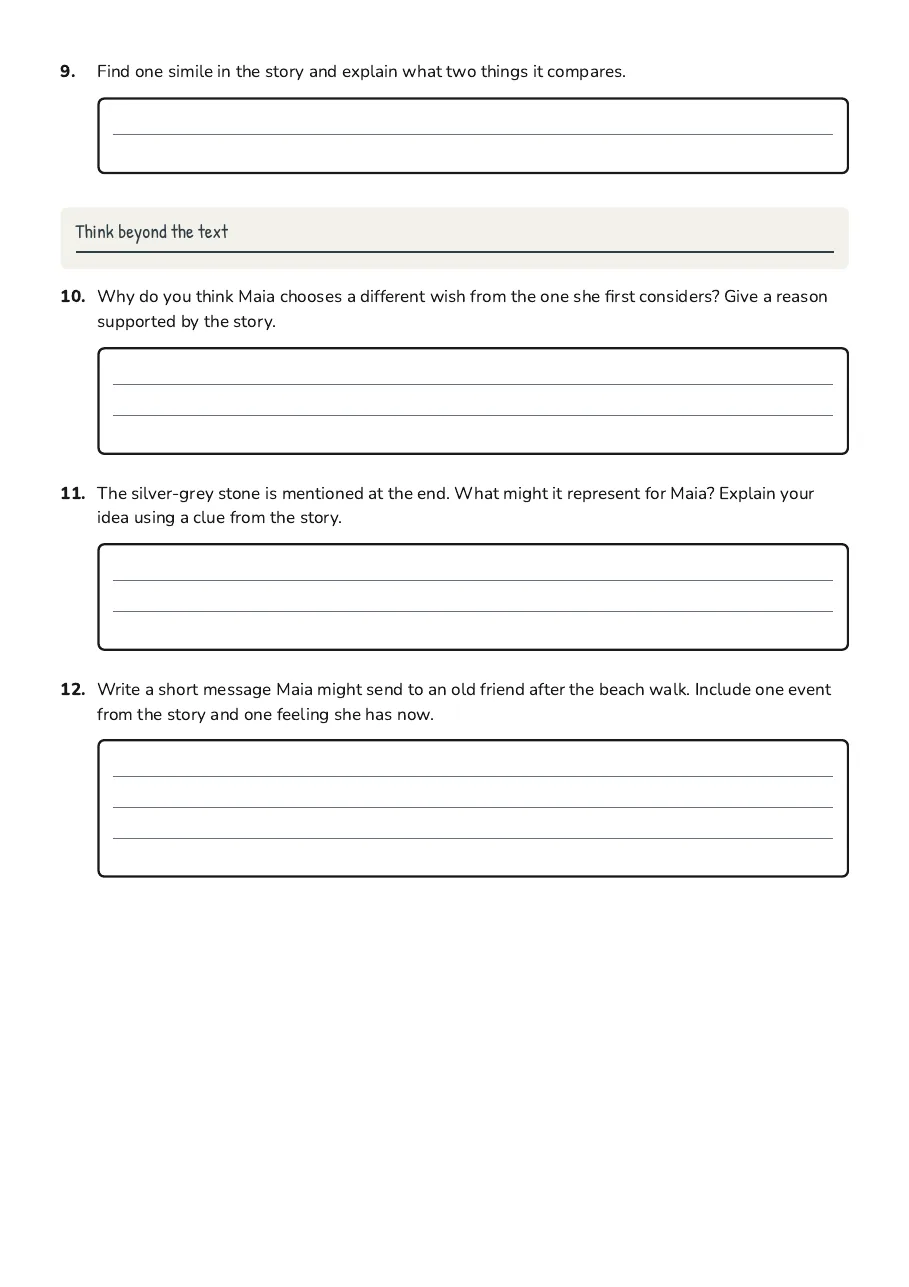 Shooting Stars Comprehension Worksheet, page 3 of 3: Think beyond the text