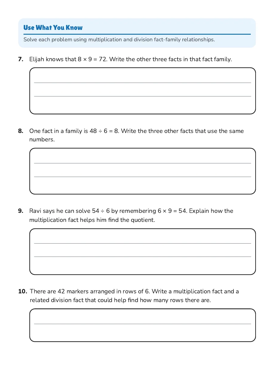 Multiplication Fact Families, page 3 of 3: Use What You Know