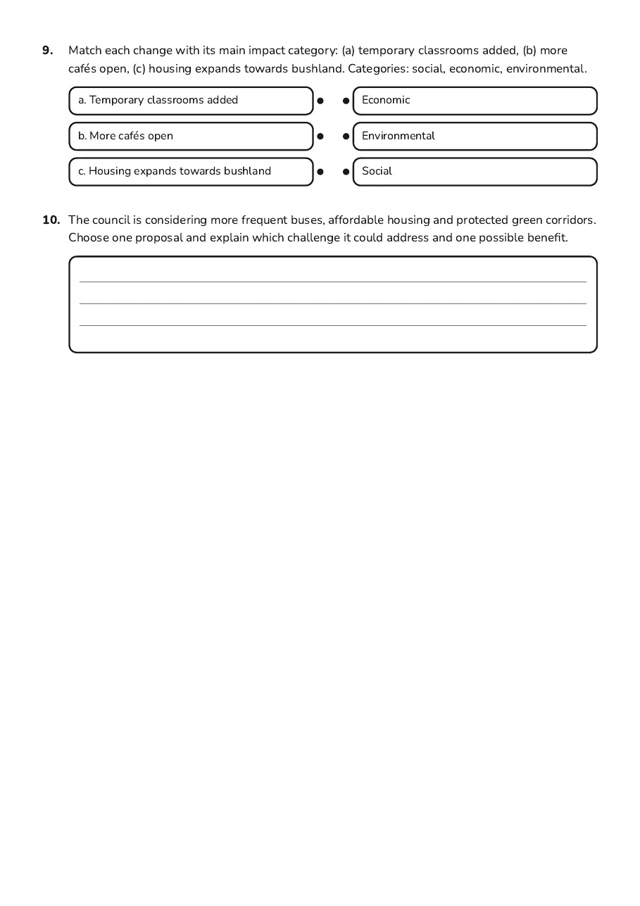Population Movement Impact Analysis, page 3 of 3: 9. Match each change with its main impact category: (a) temporary classrooms added, (b)…