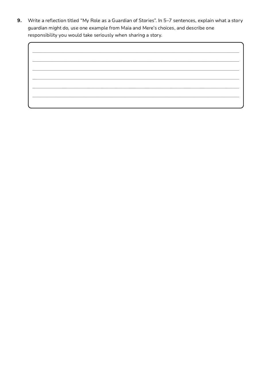 My Guardian Story Reflection, page 3 of 3: 9. Write a reflection titled “My Role as a Guardian of Stories”. In 5–7 sentences,…