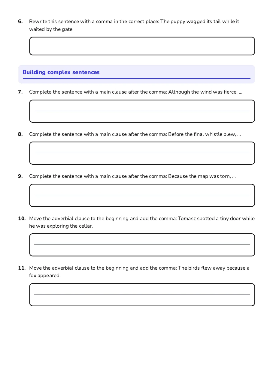 Adverbial Clauses and Commas, page 2 of 3: Building complex sentences