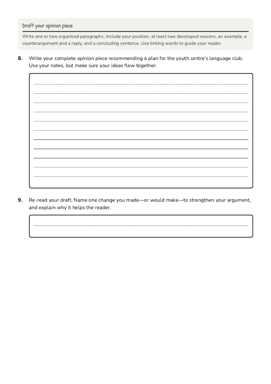 Language Learning Opinion Writing, page 3 of 3: Draft your opinion piece