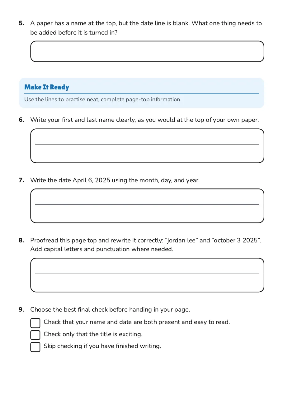 Proofread Name & Date, page 2 of 2: Make It Ready