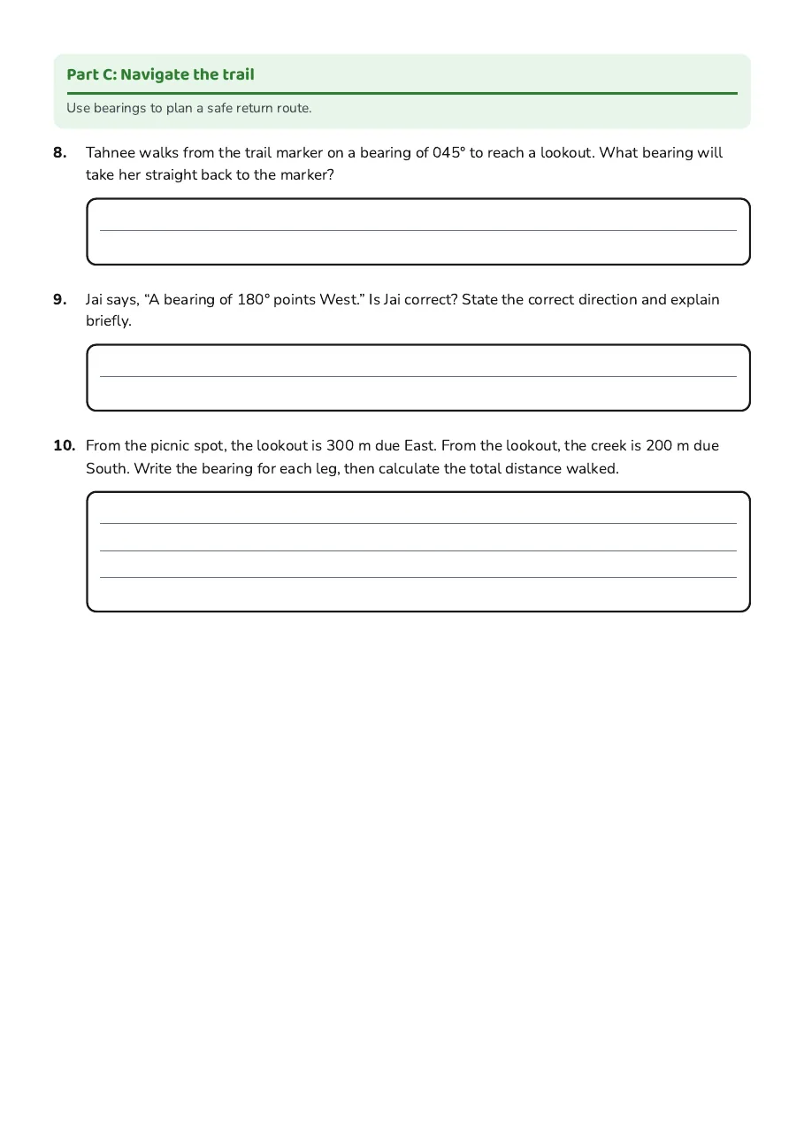 Angles and Compass Bearings, page 2 of 2: Part C: Navigate the trail