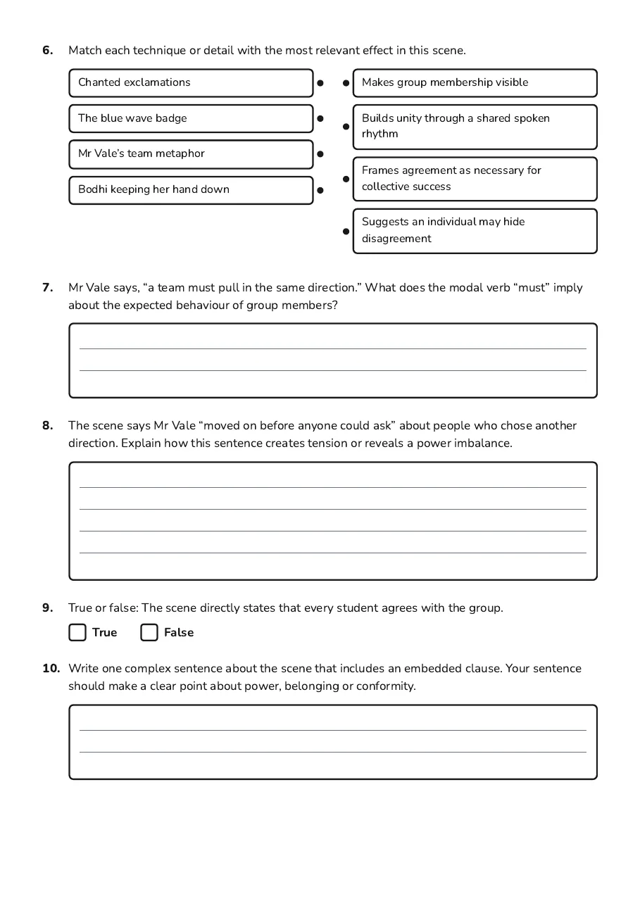 The Wave Quotes Handout, page 3 of 4: 6. Match each technique or detail with the most relevant effect in this scene.