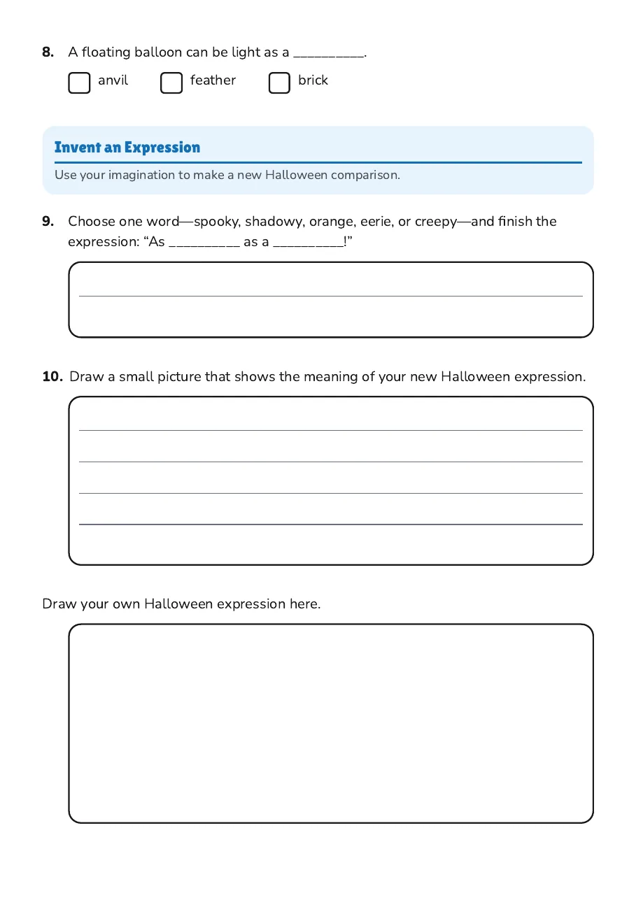 Halloween Expressions Worksheet, page 2 of 2: Invent an Expression