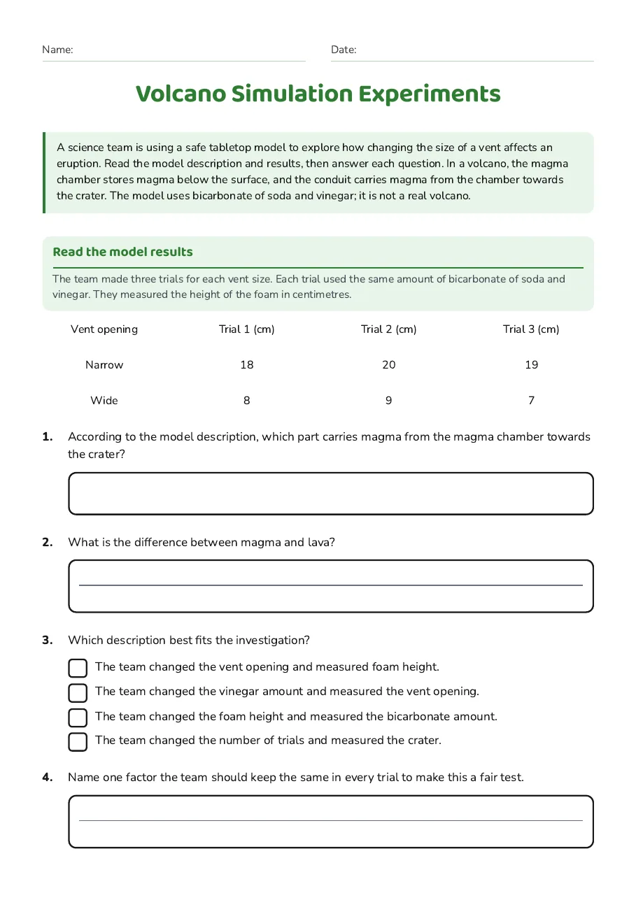 Volcano Simulation Experiments, page 1 of 2: Read the model results