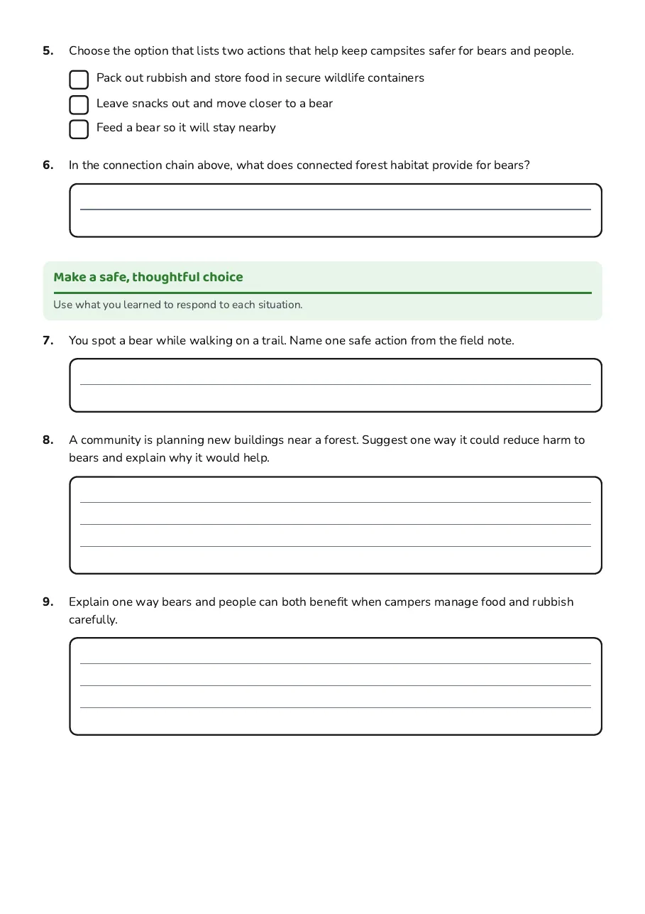 Bears and Humans Worksheet, page 2 of 3: Make a safe, thoughtful choice