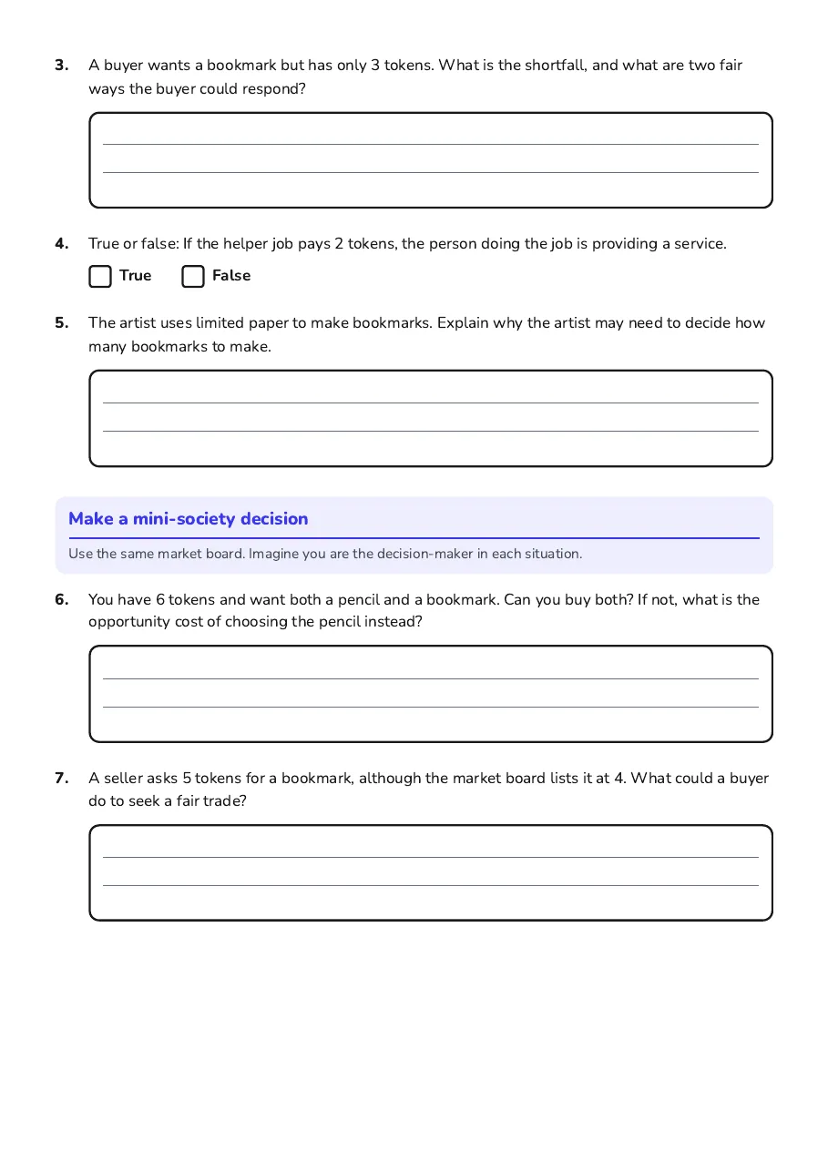 Mini-Society Role-Play Activity, page 2 of 3: Make a mini-society decision