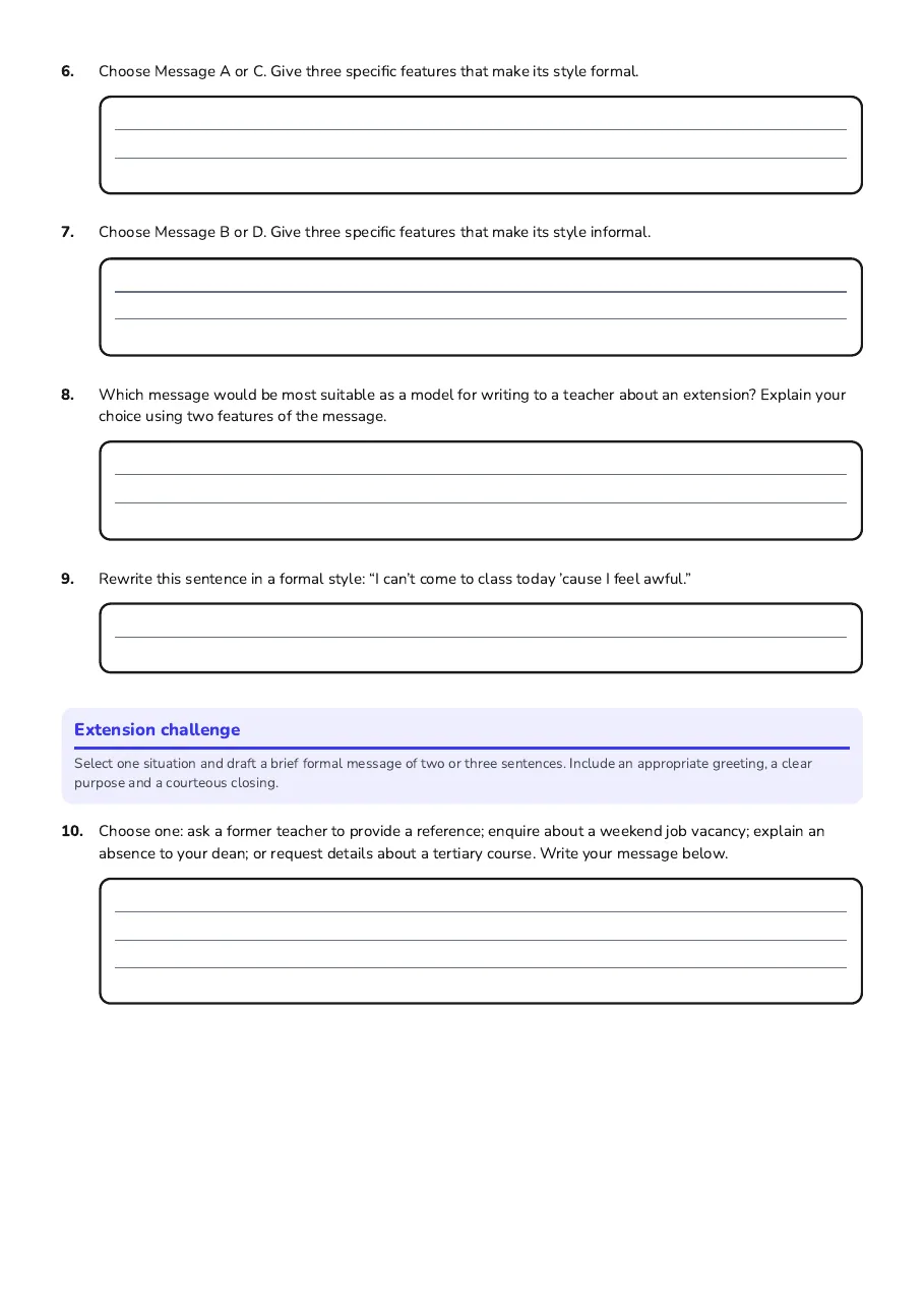 Formal vs Informal Writing, page 2 of 2: Extension challenge