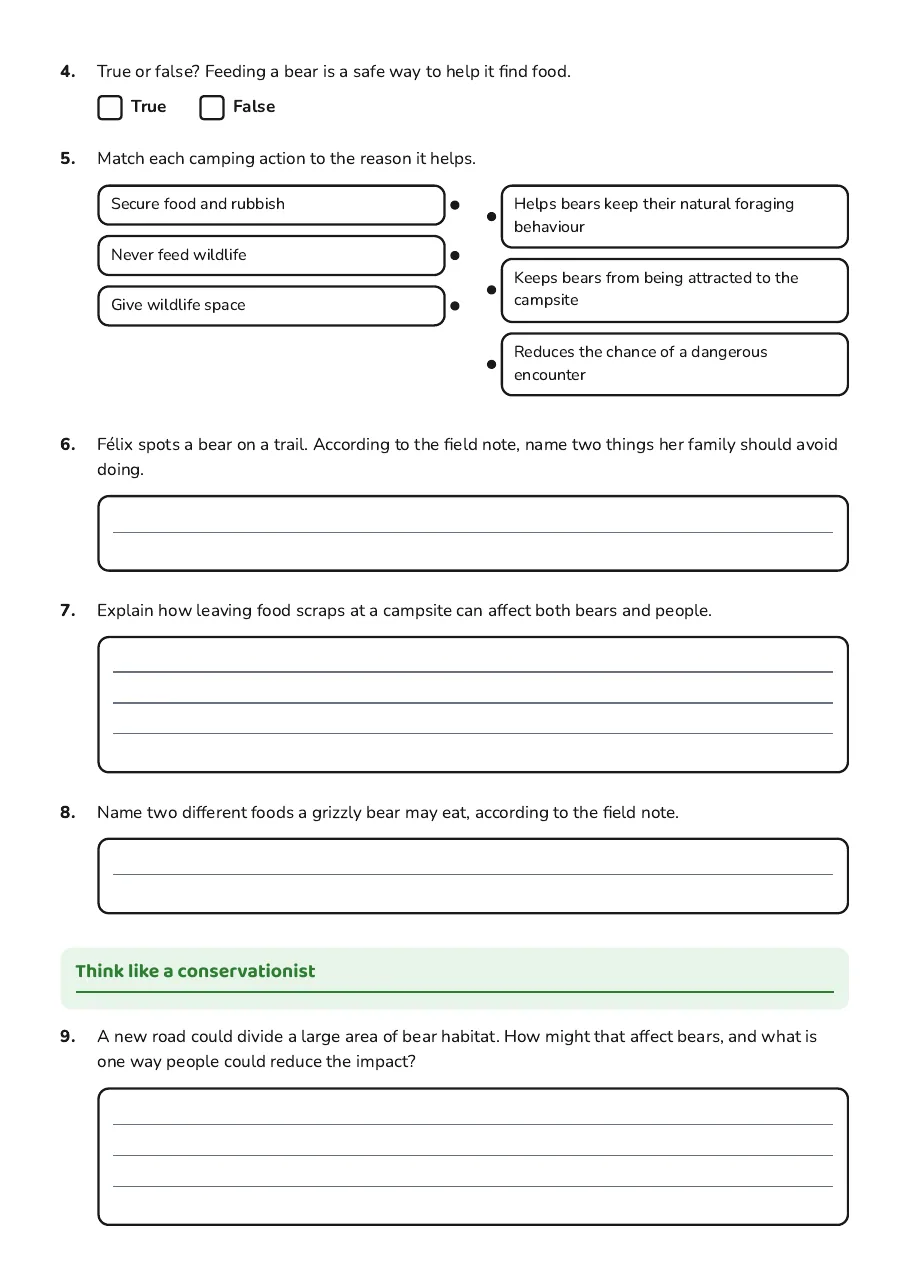 Bears and Humans Worksheet, page 2 of 3: Think like a conservationist
