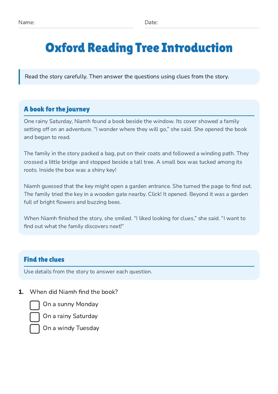 Oxford Reading Tree Introduction, page 1 of 3: A book for the journey, Find the clues