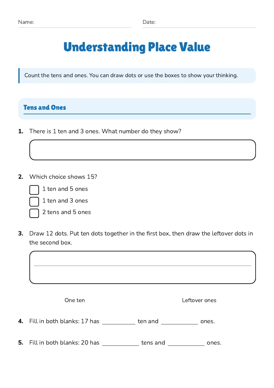 Understanding Place Value, page 1 of 2: Tens and Ones