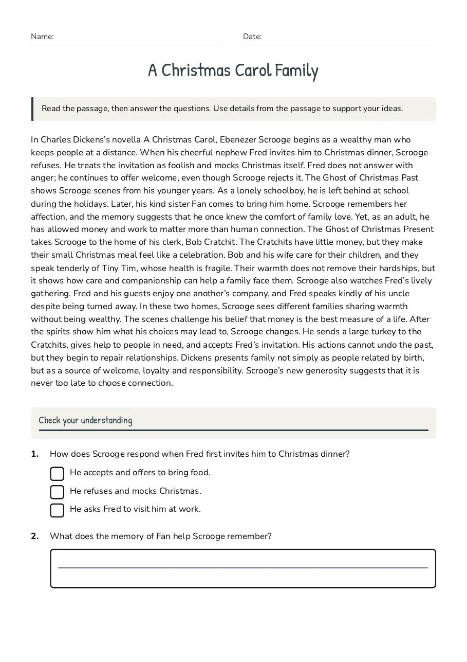 A Christmas Carol Family, page 1 of 3: Check your understanding