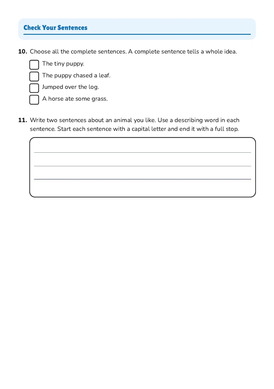 Writing Journey Steps Worksheet, page 3 of 3: Check Your Sentences