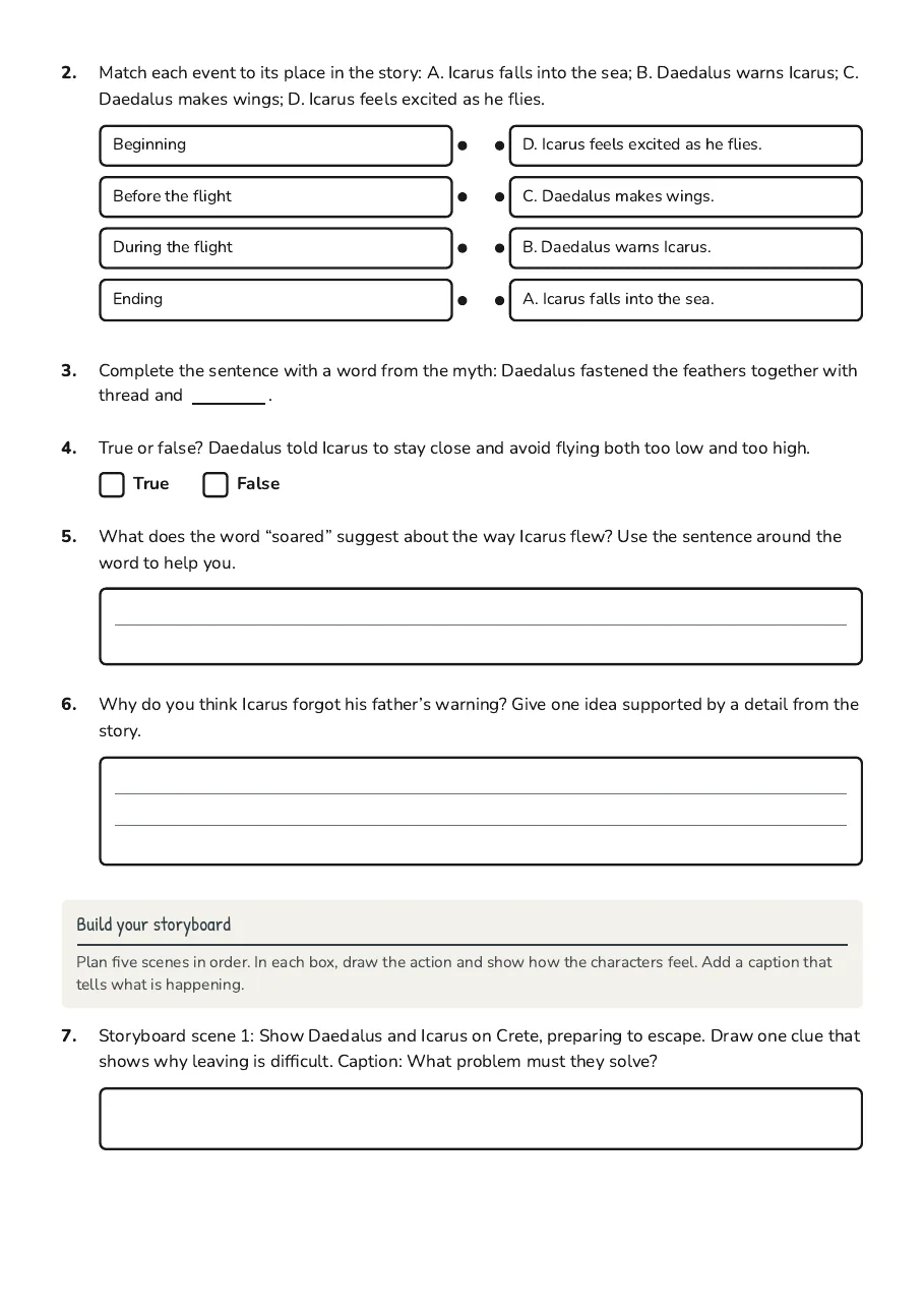 Icarus Myth Storyboard, page 2 of 4: Build your storyboard