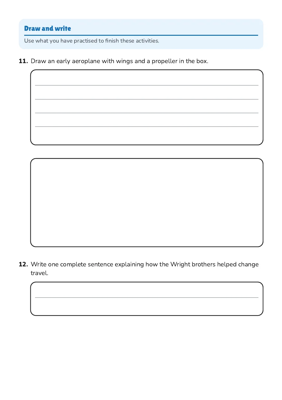 Wright Brothers Flight Practice, page 3 of 3: Draw and write