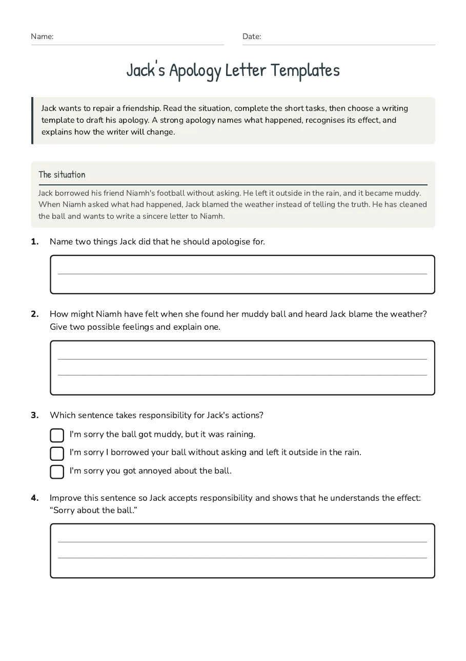 Jack's Apology Letter Templates, page 1 of 3: The situation
