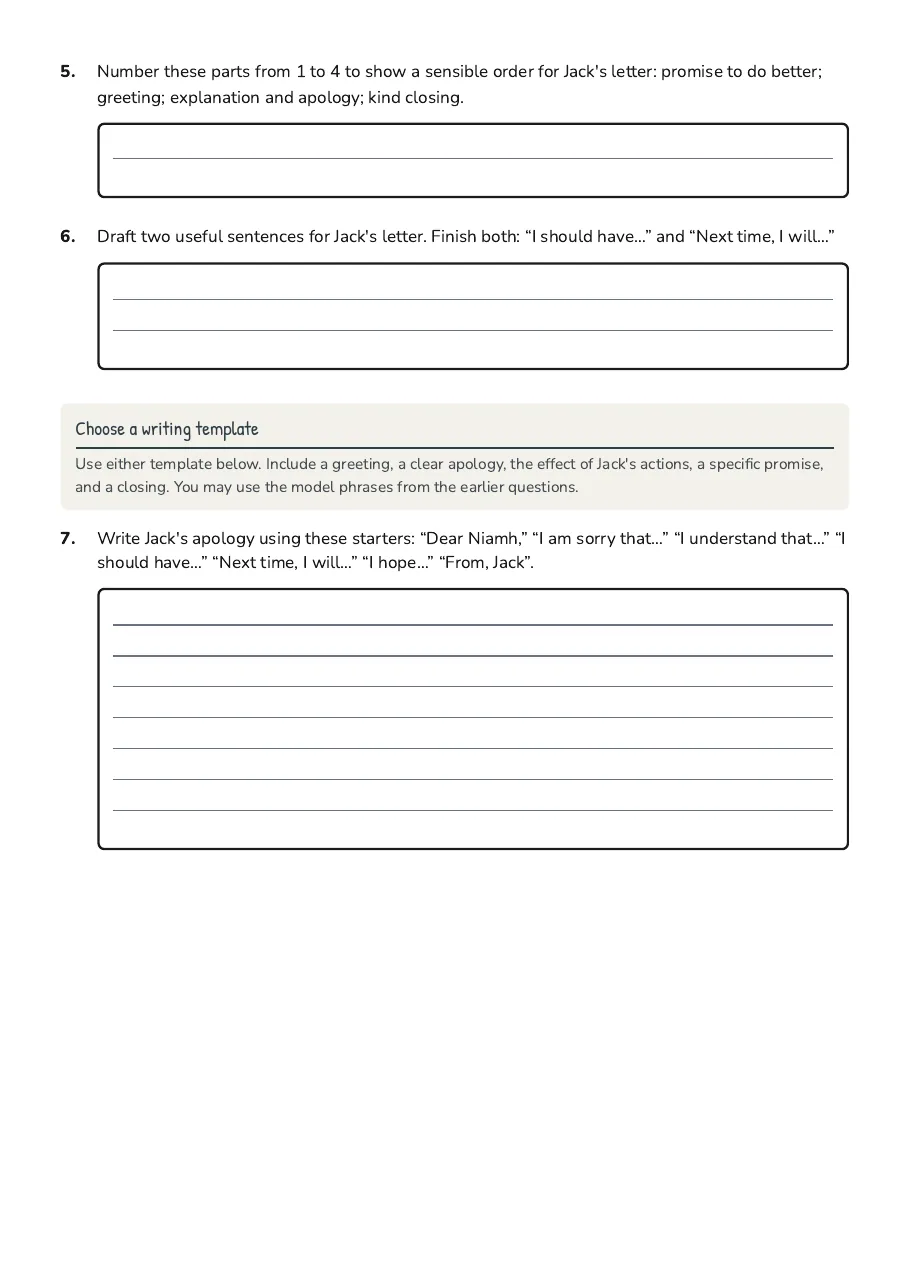 Jack's Apology Letter Templates, page 2 of 3: Choose a writing template