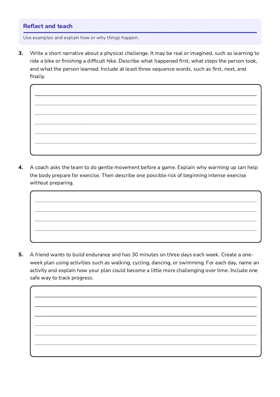 TELPAS PE Writing Prompts, page 2 of 3: Reflect and teach