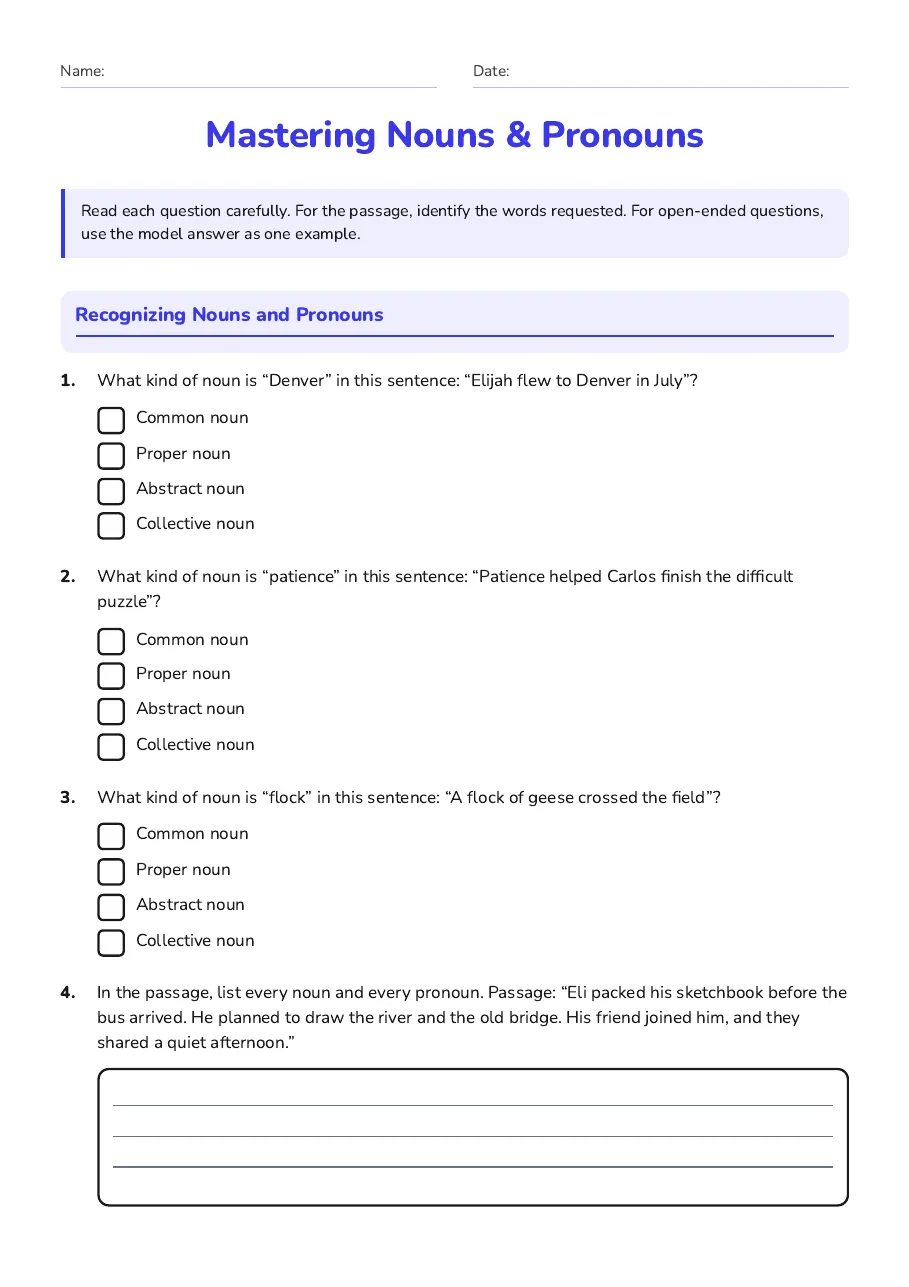 Mastering Nouns & Pronouns, page 1 of 3: Recognizing Nouns and Pronouns