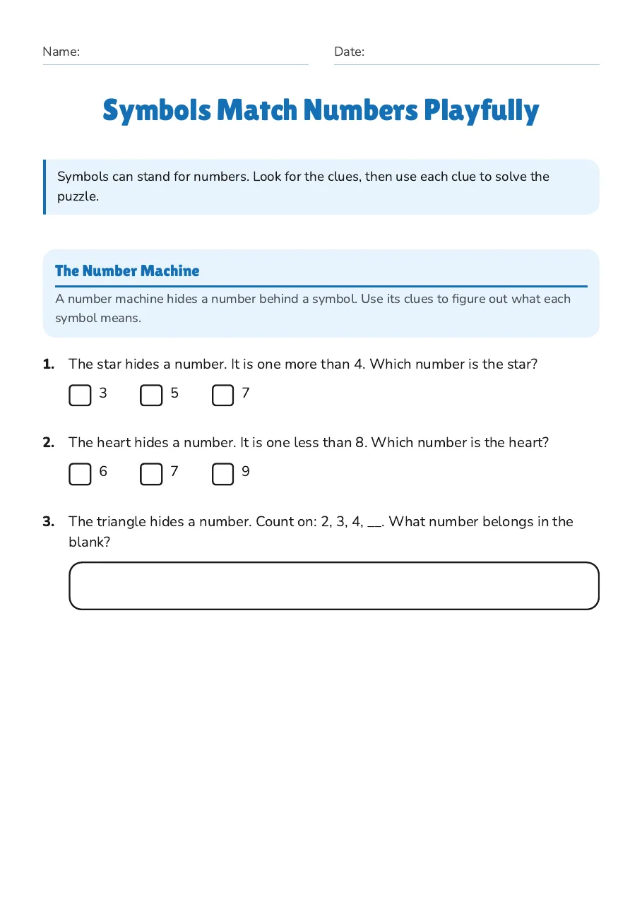 Symbols Match Numbers Playfully, page 1 of 2: The Number Machine