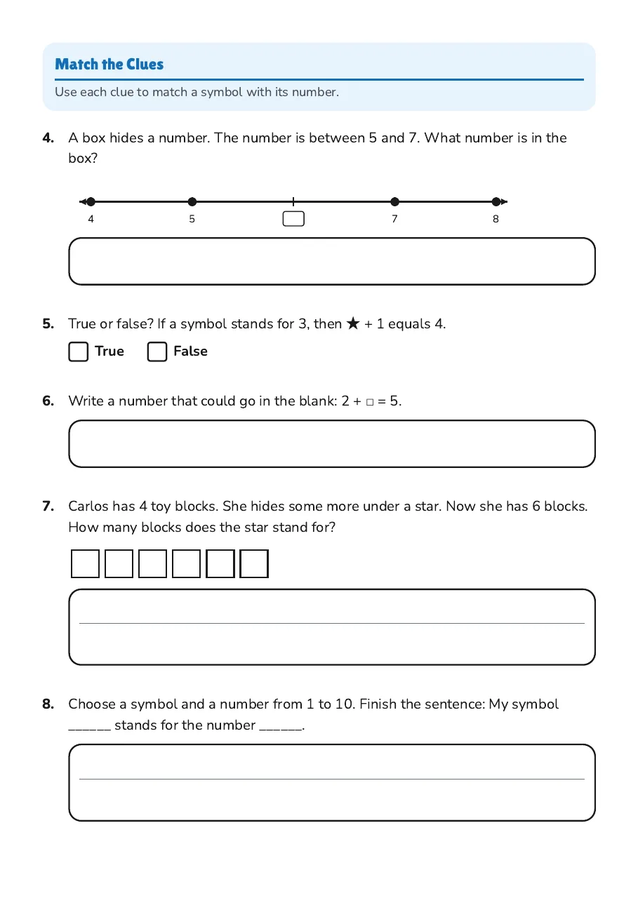 Symbols Match Numbers Playfully, page 2 of 2: Match the Clues