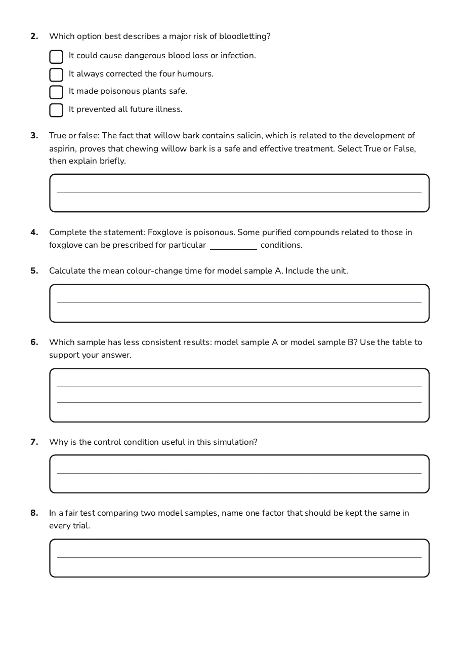 Medieval Medicine Investigation, page 2 of 3: 2. Which option best describes a major risk of bloodletting?