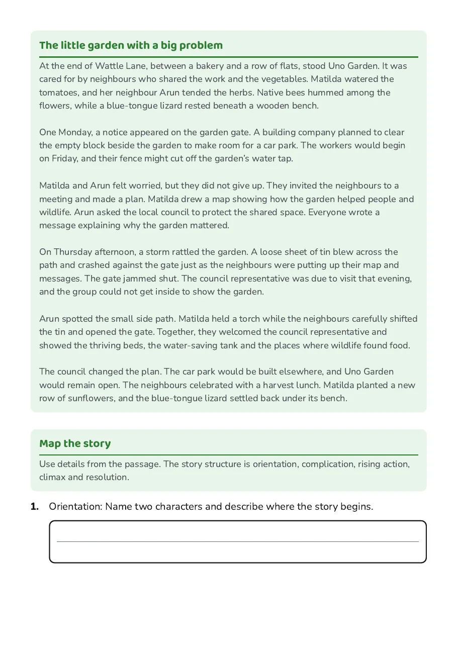 Uno Garden Story Mapping, page 2 of 5: The little garden with a big problem, Map the story