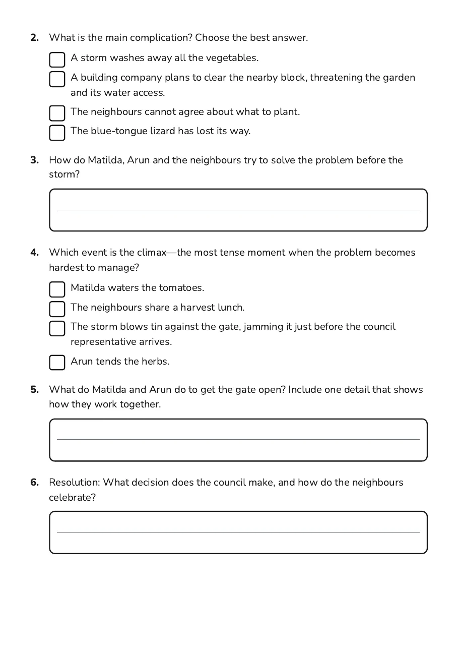 Uno Garden Story Mapping, page 3 of 5: 2. What is the main complication? Choose the best answer.