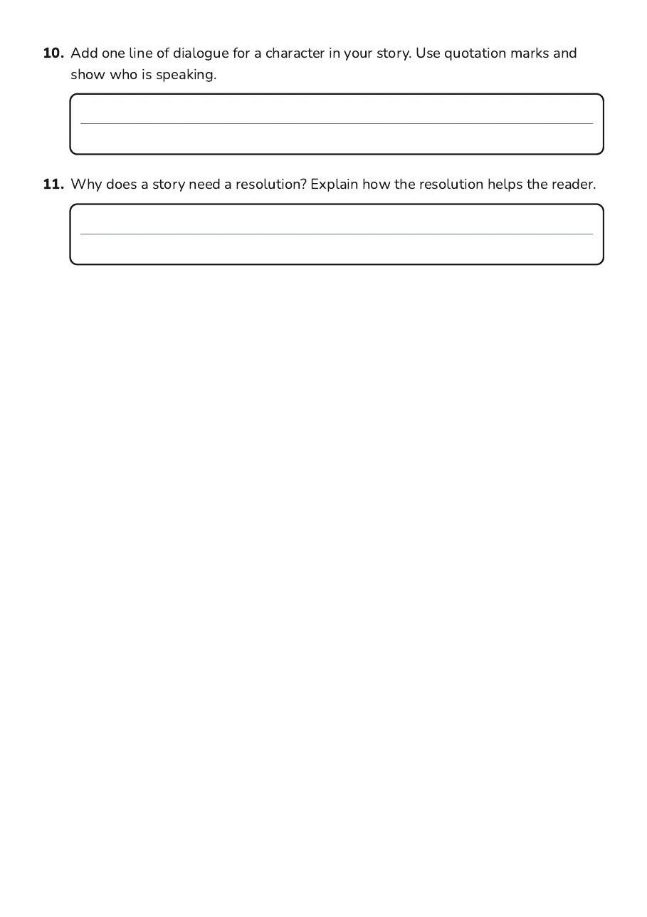 Uno Garden Story Mapping, page 5 of 5: 10. Add one line of dialogue for a character in your story. Use quotation marks and