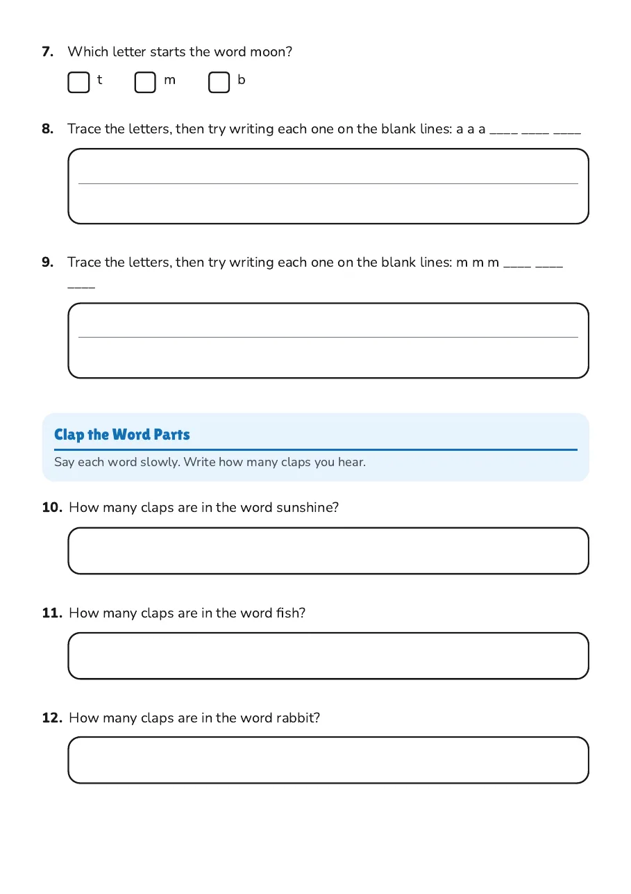 Rhymes and Sounds, page 2 of 3: Clap the Word Parts